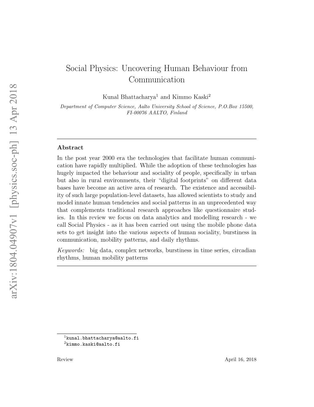 Social Physics: Uncovering Human Behaviour from Communication