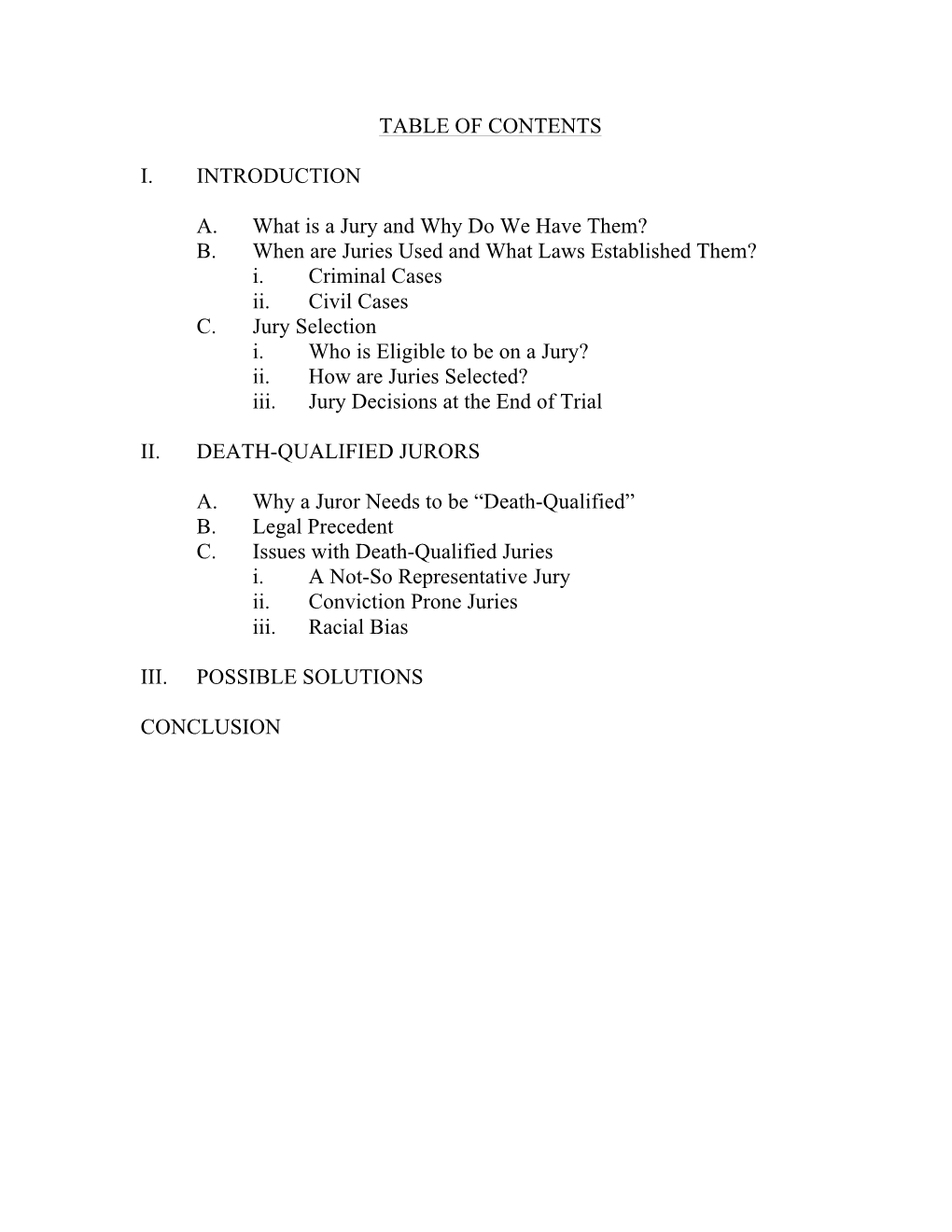 TABLE of CONTENTS I. INTRODUCTION A. What Is a Jury