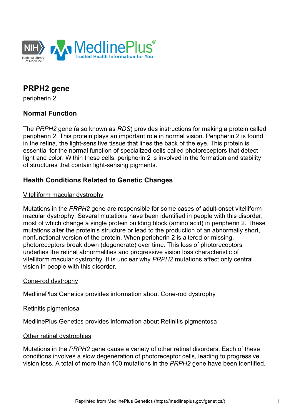 PRPH2 Gene Peripherin 2