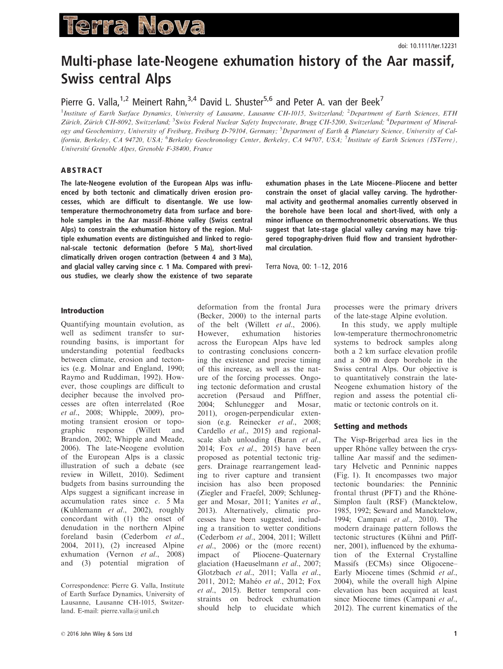 Multi-Phase Late-Neogene Exhumation History of the Aar Massif, Swiss Central Alps