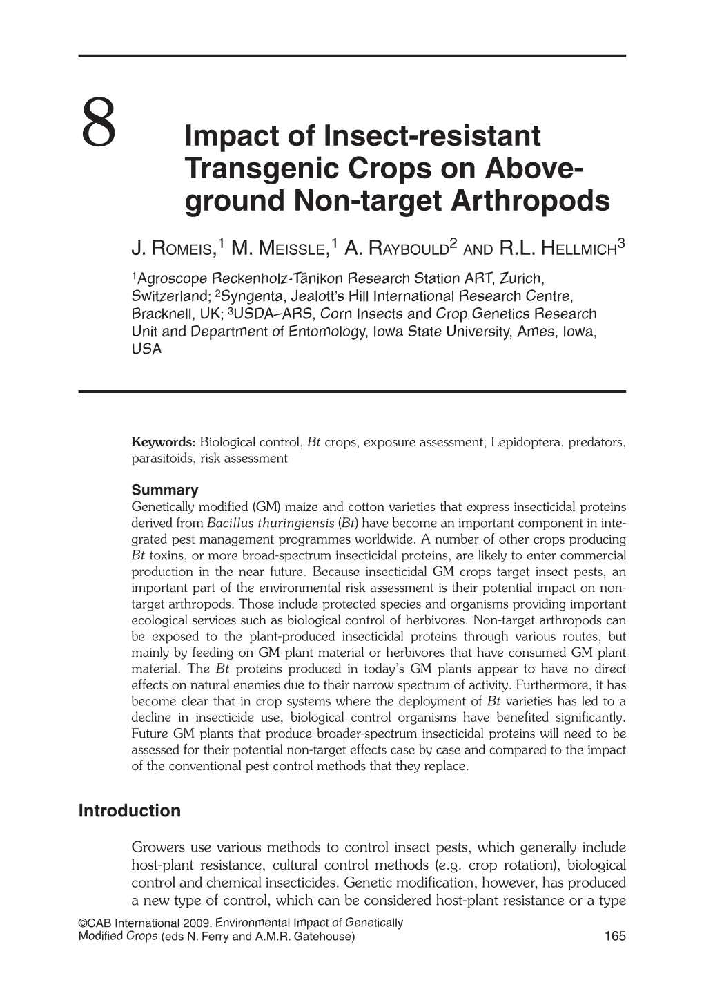 8 Impact of Insect-Resistant Transgenic Crops on Above- Ground Non-Target Arthropods