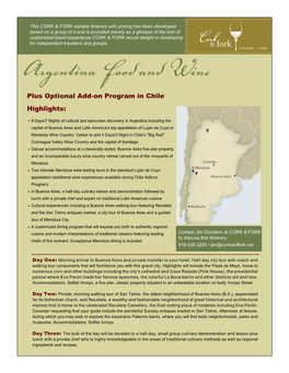 Argentina Food and Wine Plus Optional Add-On Program in Chile