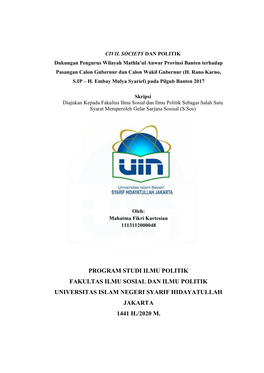 Program Studi Ilmu Politik Fakultas Ilmu Sosial Dan Ilmu Politik Universitas Islam Negeri Syarif Hidayatullah Jakarta 1441 H./2020 M