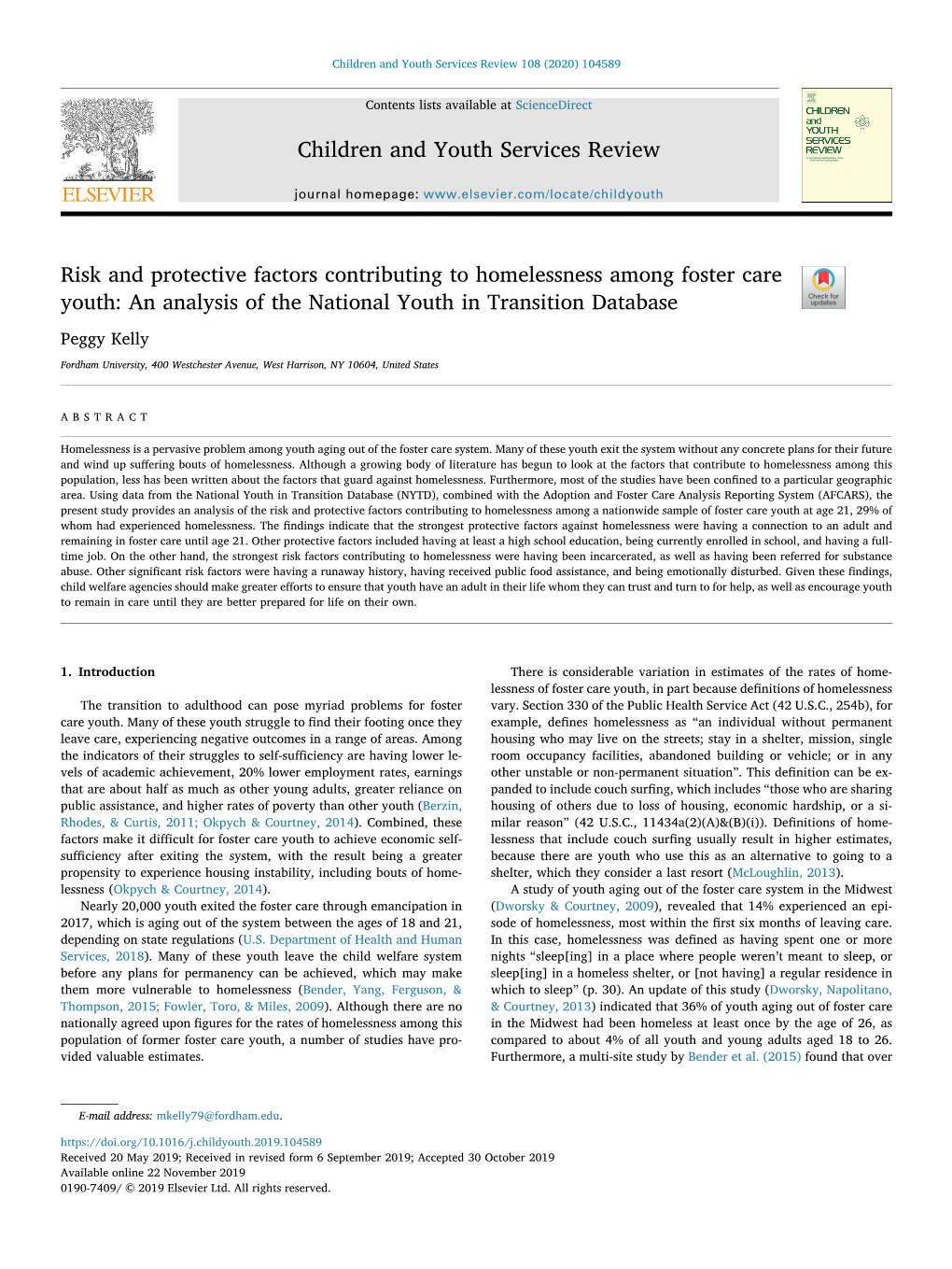Risk and Protective Factors Contributing to Homelessness Among Foster Care Youth: an Analysis of the National Youth in Transition Database T