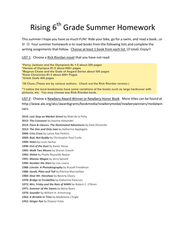 Rising 6 Grade Summer Homework