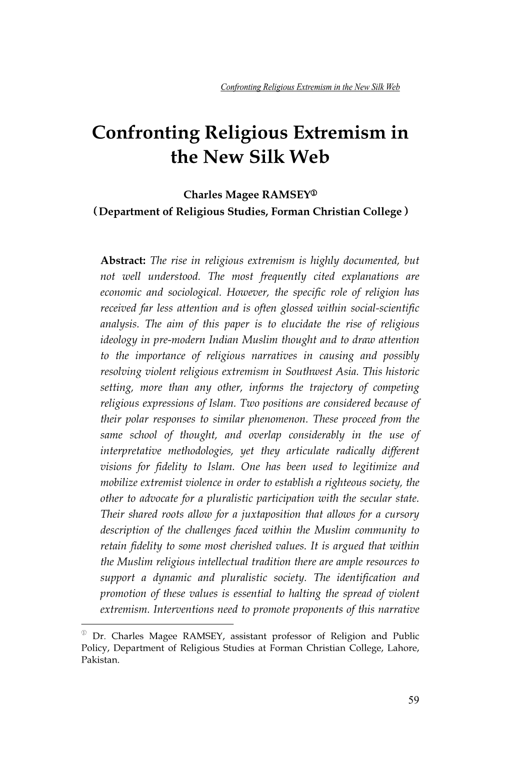 Confronting Religious Extremism in the New Silk Web