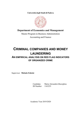 Criminal Companies and Money Laundering an Empirical Analysis on Red Flag Indicators of Organized Crime