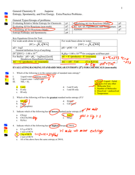 1 General Chemistry II Jasperse Entropy, Spontaneity, and Free Energy