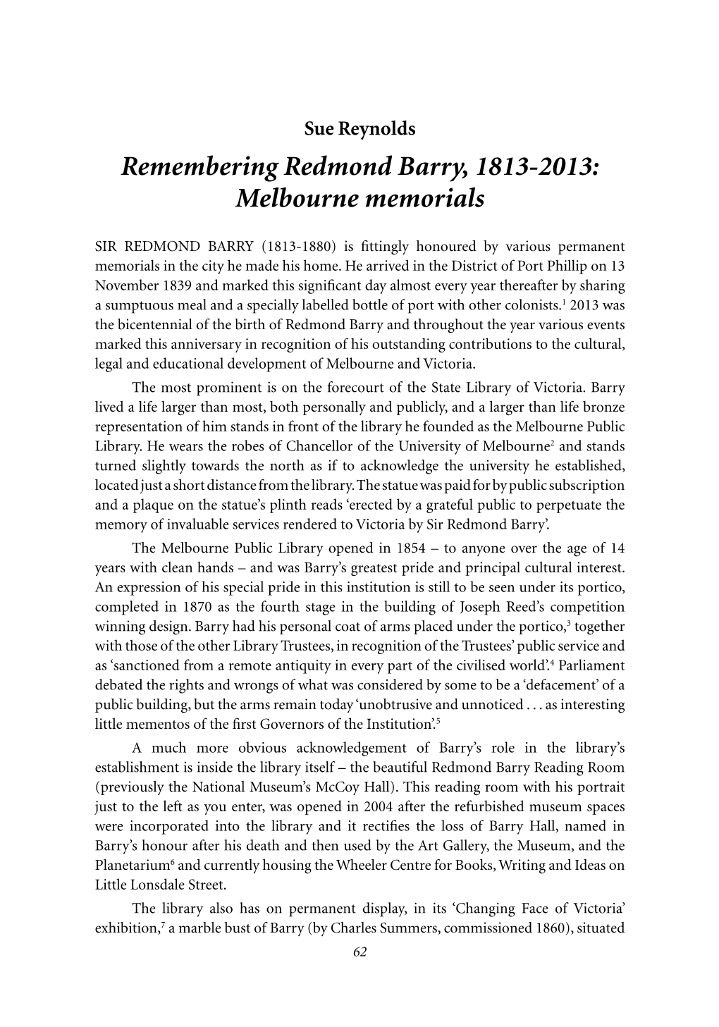 Remembering Redmond Barry, 1813-2013: Melbourne Memorials