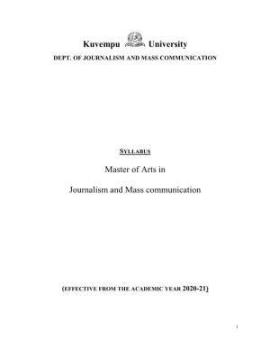 Kuvempu University Master of Arts in Journalism and Mass Communication