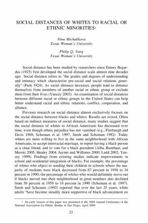 SOCIAL DISTANCES of WHITES to RACIAL OR ETHNIC Minoritiesl Nina Michalikova Texas Woman