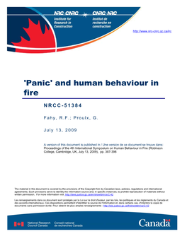 'Panic' and Human Behaviour in Fire