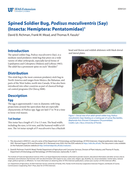 Spined Soldier Bug, Podisus Maculiventris (Say) (Insecta: Hemiptera: Pentatomidae)1 David B