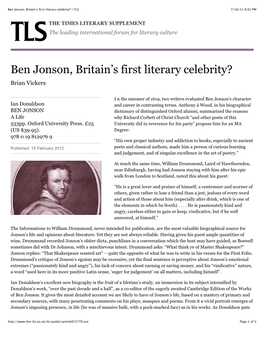 Ben Jonson, Britain's First Literary Celebrity?