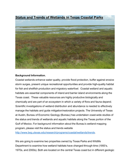 Status and Trends of Wetlands in Texas Coastal Parks