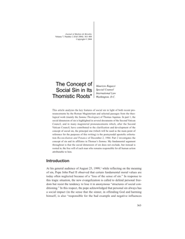 The Concept of Social Sin in Its Thomistic Roots*