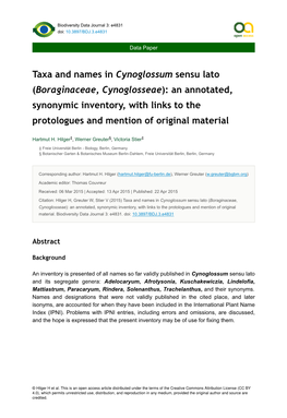 Taxa and Names in Cynoglossum Sensu Lato