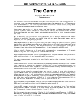 The Game (Highest Scoring Canadian League Game)