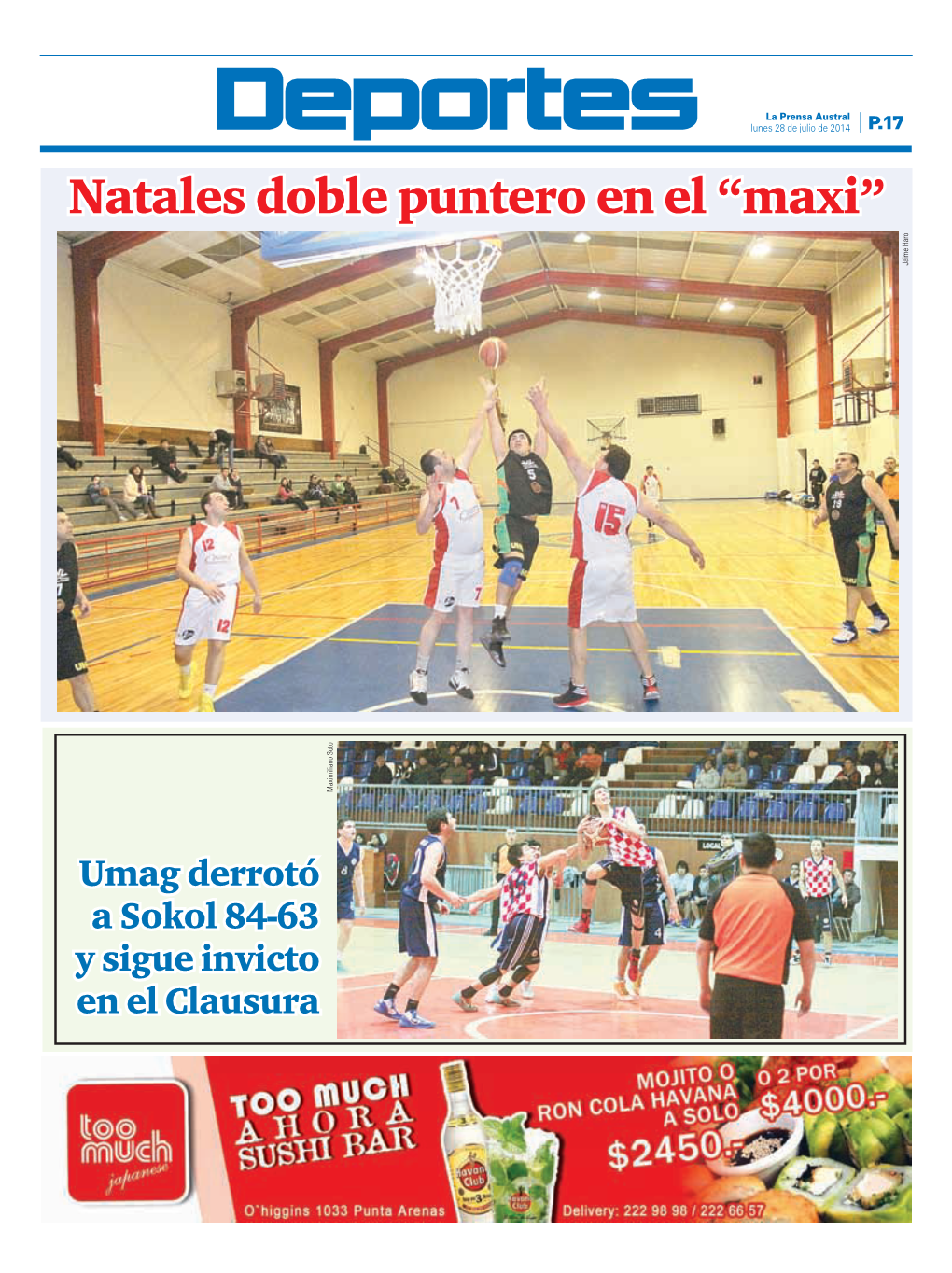 Natales Doble Puntero En El “Maxi” Y Sigue Invicto En El Clausura Umag Derrotó a Sokol 84-63