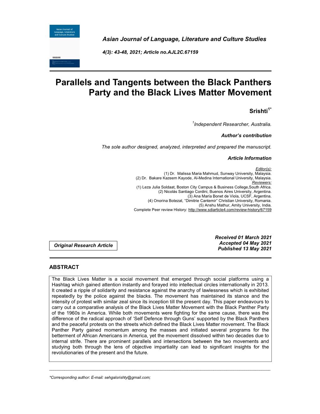 Parallels and Tangents Between the Black Panthers Party and the Black Lives Matter Movement