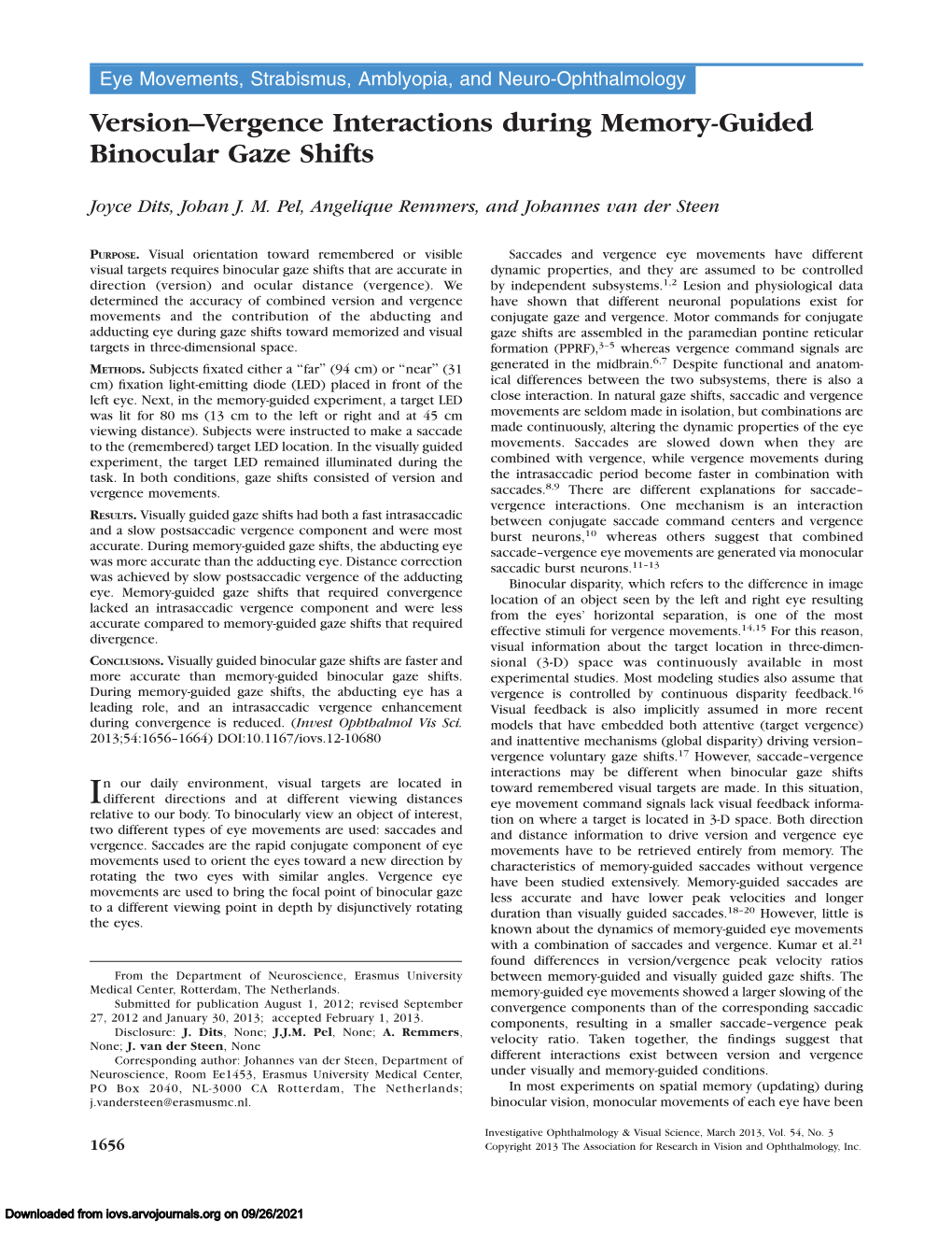 Version–Vergence Interactions During Memory-Guided Binocular Gaze Shifts