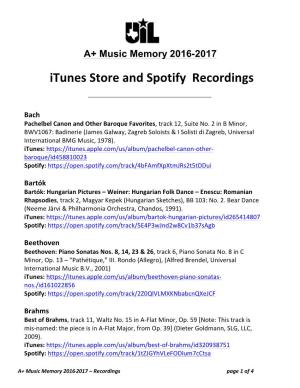 Itunes Store and Spotify Recordings