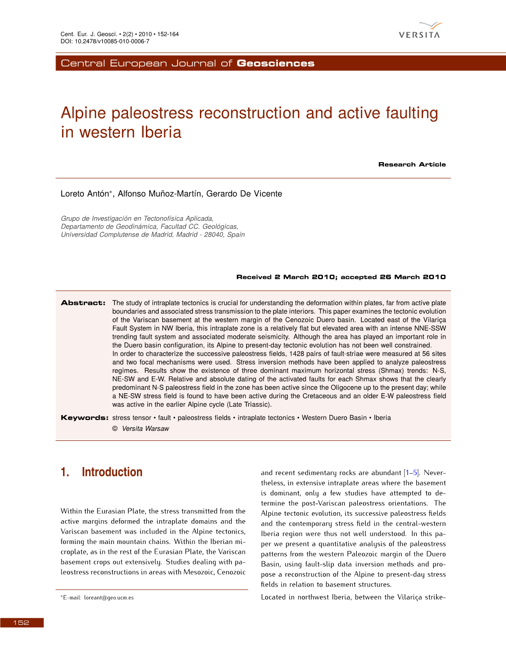 Alpine Paleostress Reconstruction and Active Faulting in Western Iberia