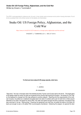 Snake Oil: US Foreign Policy, Afghanistan, and the Cold War Written by Vincent J