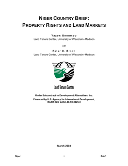 Niger Country Brief: Property Rights and Land Markets