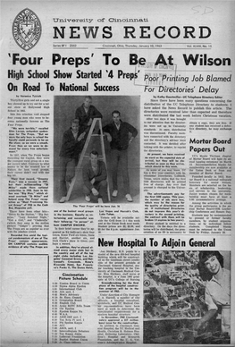University of Cincinnati News Record. Thursday, January 10, 1963. Vol