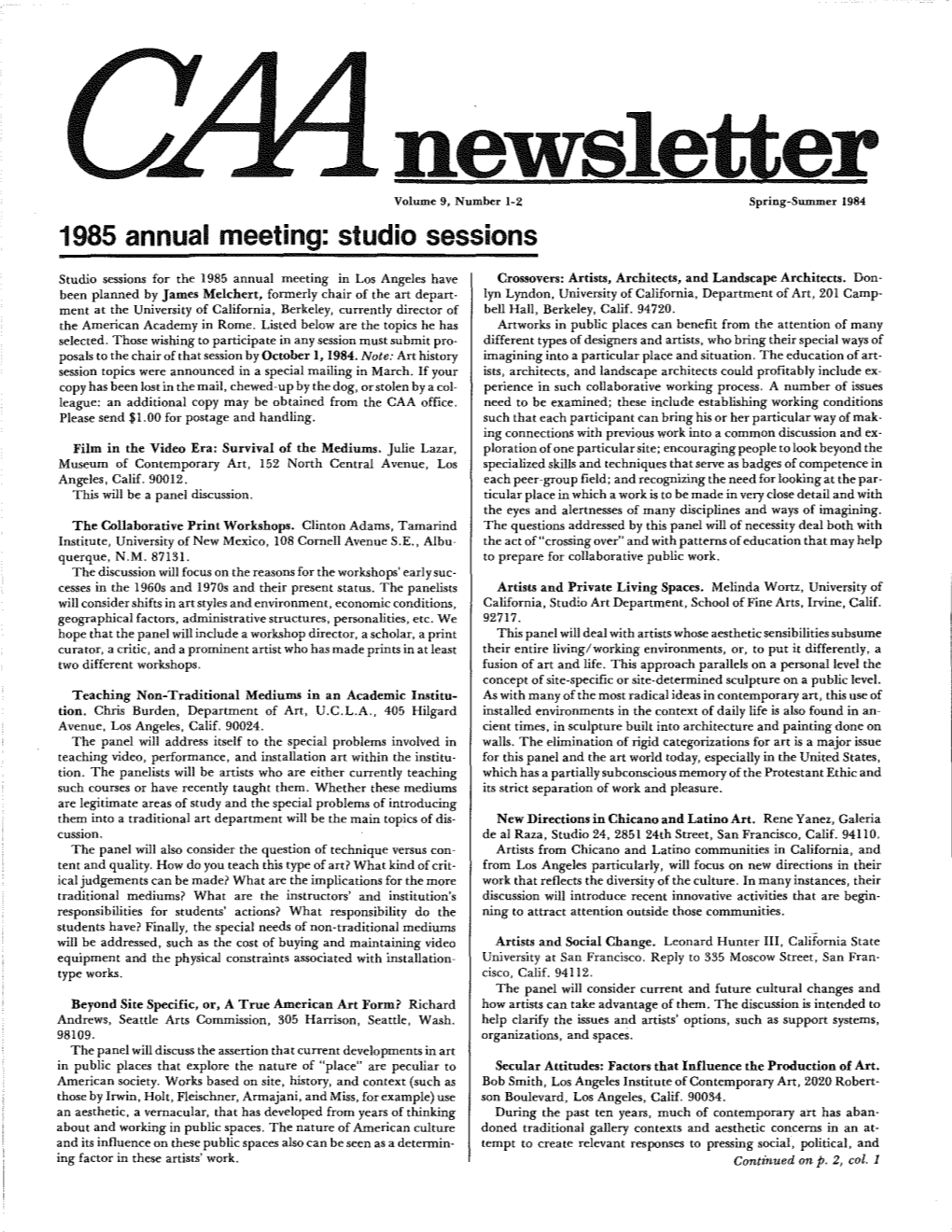 Spring-Summer 1984 CAA Newsletter