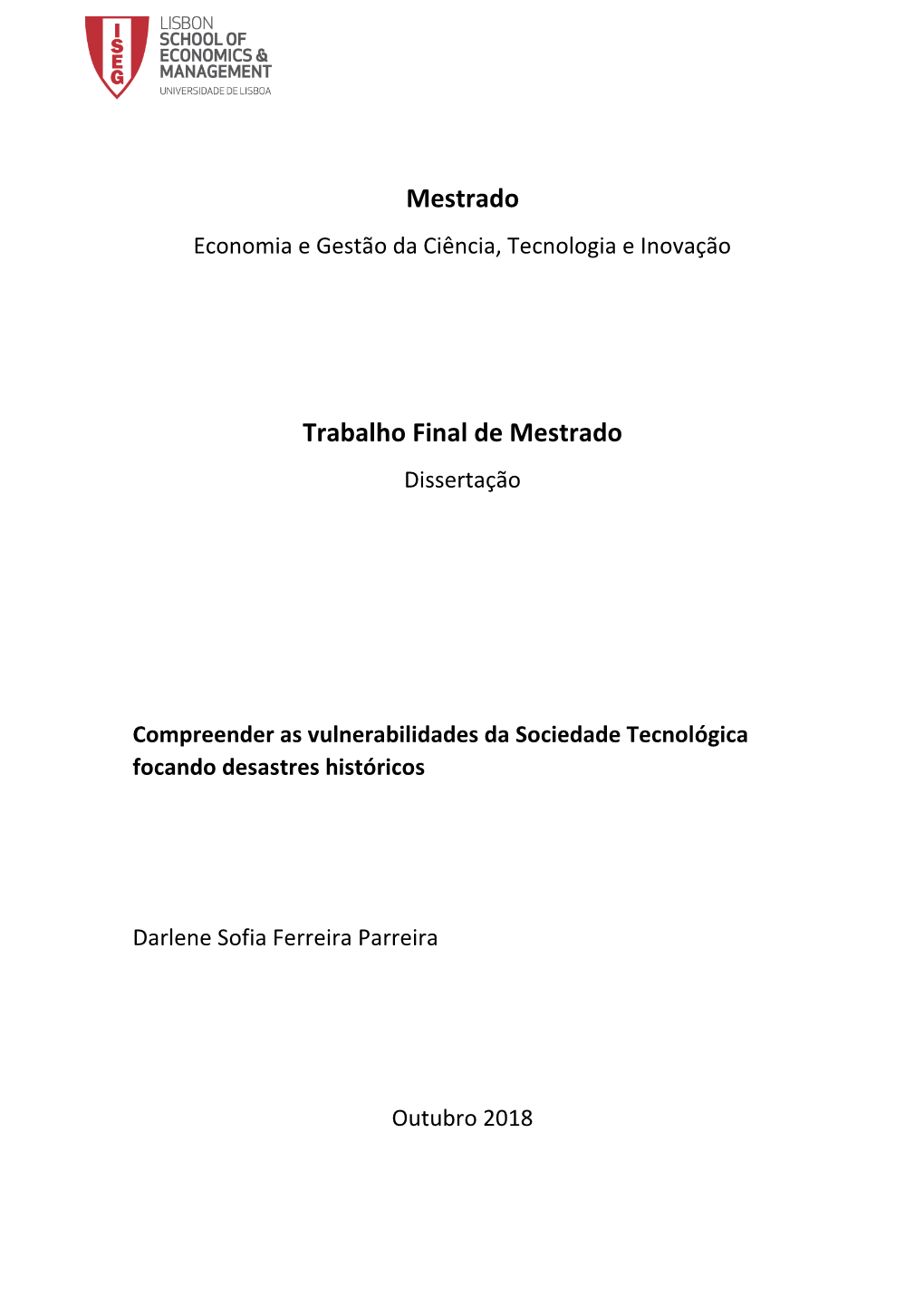 Mestrado Trabalho Final De Mestrado