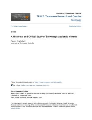 A Historical and Critical Study of Browning's Asolando Volume