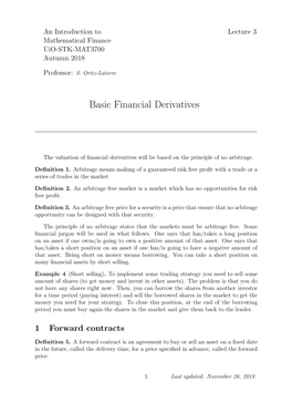 Basic Financial Derivatives