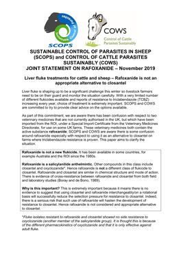 COWS) JOINT STATEMENT on RAFOXANIDE – November 2019