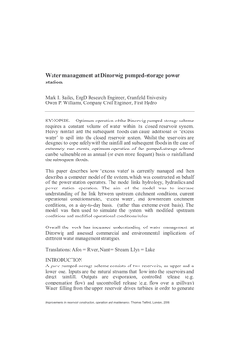 Water Management at Dinorwig Pumped-Storage Power Station