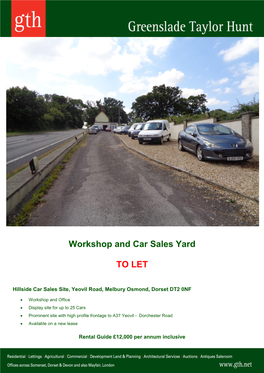 Workshop and Car Sales Yard TO