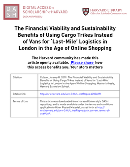 The Financial Viability and Sustainability Benefits of Using Cargo Trikes Instead of Vans for ‘Last-Mile’ Logistics in London in the Age of Online Shopping