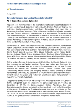 [PDF] Serenadenkonzerte Des Landes Niederösterreich 2021