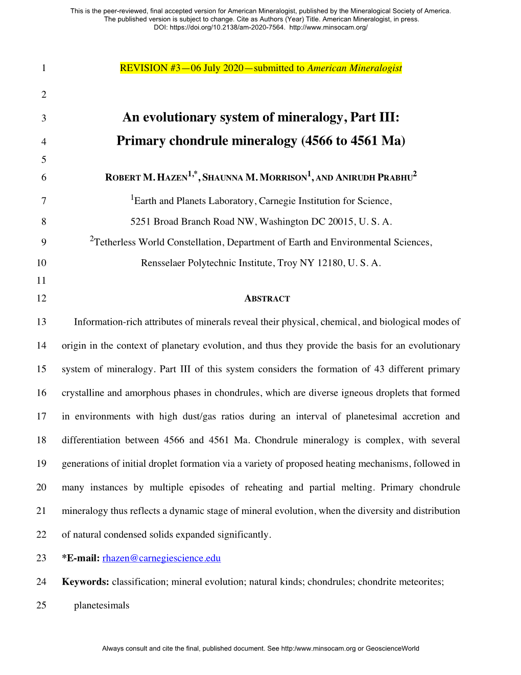 An Evolutionary System of Mineralogy, Part III