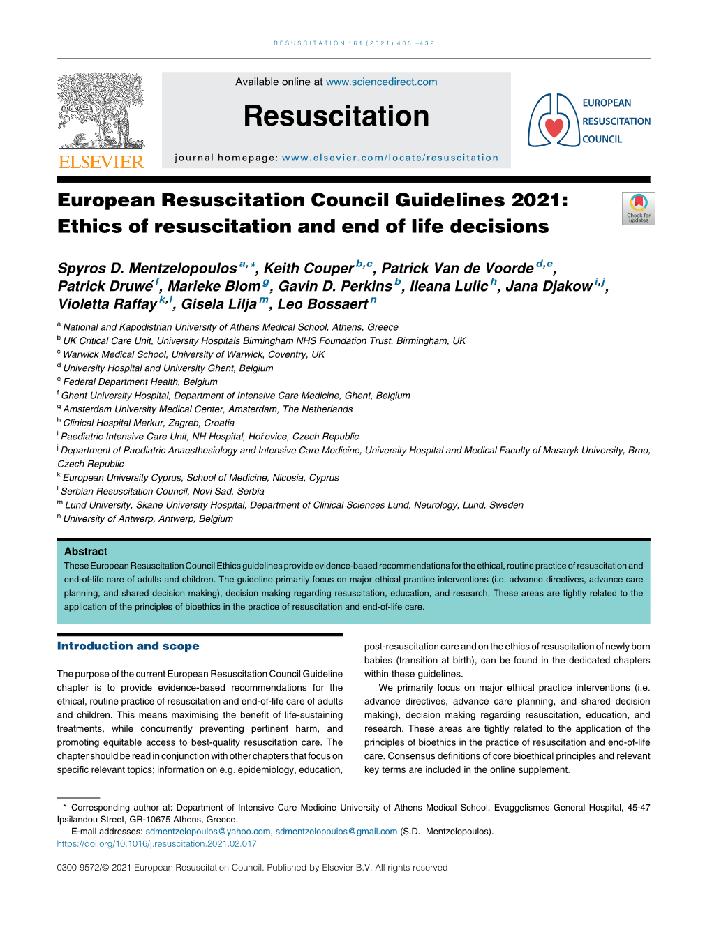 European Resuscitation Council Guidelines 2021