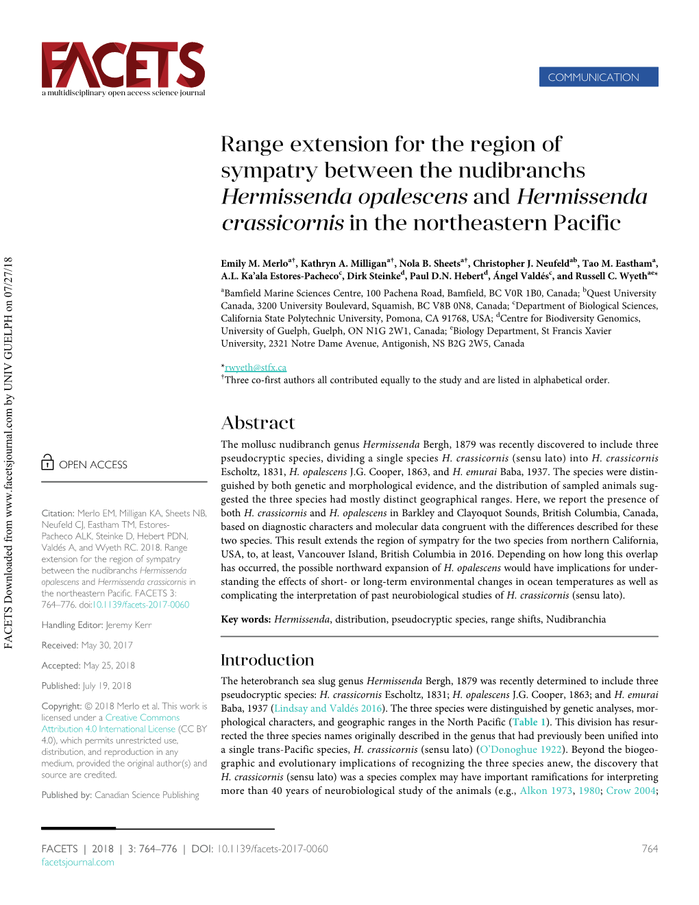 Hermissenda Crassicornis in the Northeastern Pacific