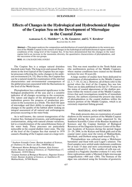 Effects of Changes in the Hydrological and Hydrochemical Regime of the Caspian Sea on the Development of Microalgae in the Coastal Zone Academician G