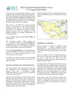 NRCS Assisted Watershed Dams in Texas 23Rd Congressional District