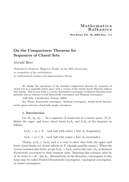On the Compactness Theorem for Sequences of Closed Sets Gerald Beer