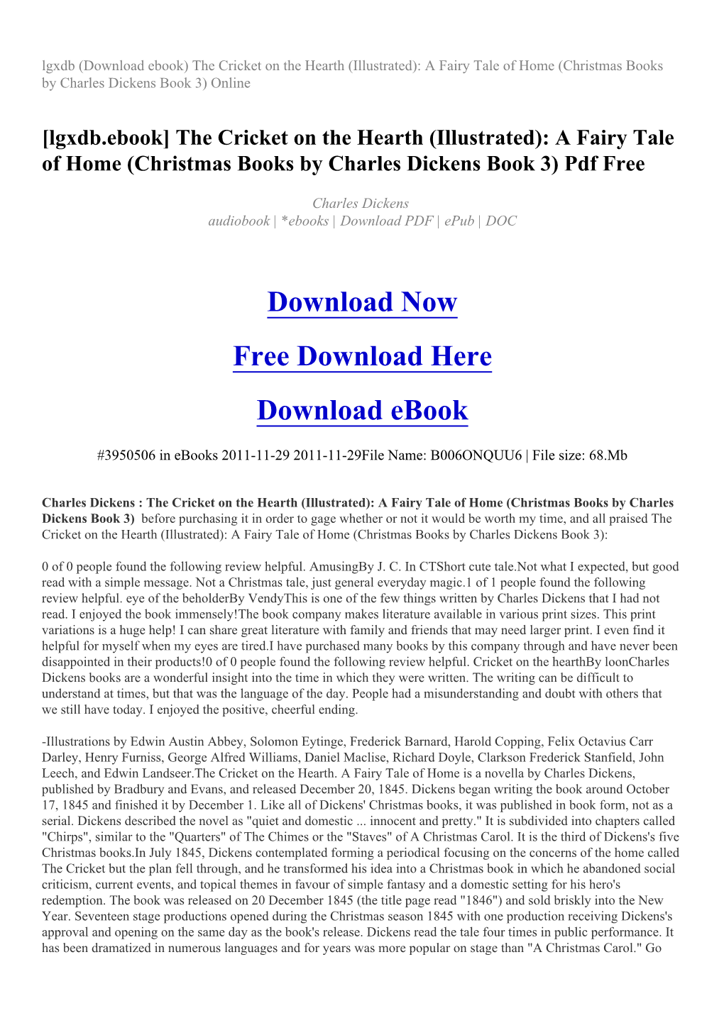 The Cricket on the Hearth (Illustrated): a Fairy Tale of Home (Christmas Books by Charles Dickens Book 3) Online