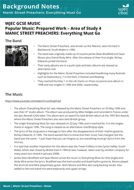 Background Notes Manic Street Preachers: Everything Must Go
