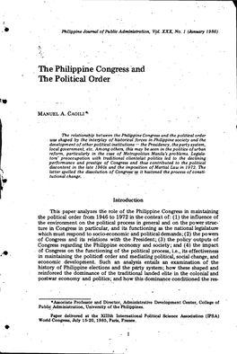 The Philippine Congress 'And the Political Order