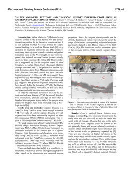 VALLES MARINERIS TECTONIC and VOLCANIC HISTORY INFERRED from DIKES in EASTERN COPRATES CHASMA MARS. C. Brustel1,2, J. Flahaut2, E