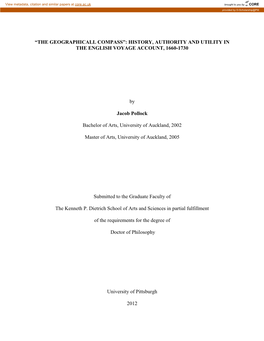 The Geographicall Compass”: History, Authority and Utility in the English Voyage Account, 1660-1730